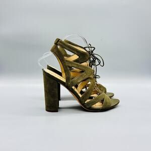 Sam Edelman Sandals Womens 7.5 Green Suede Lace Up Yardley Block Heel Shoes
